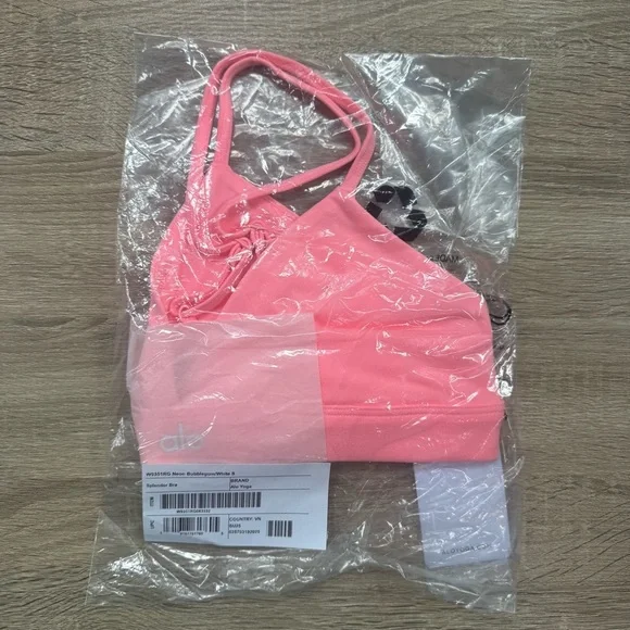 NWT Alo Yoga Splendor Bra Top in Neon Bubblegum White Pink Small